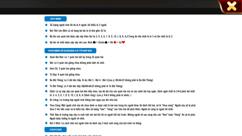 Cách chơi tiến lên miền nam chuẩn xác cho tân thủ 2 Bạn có thể xem cách chơi tiến lên Miền Nam ngay trong game