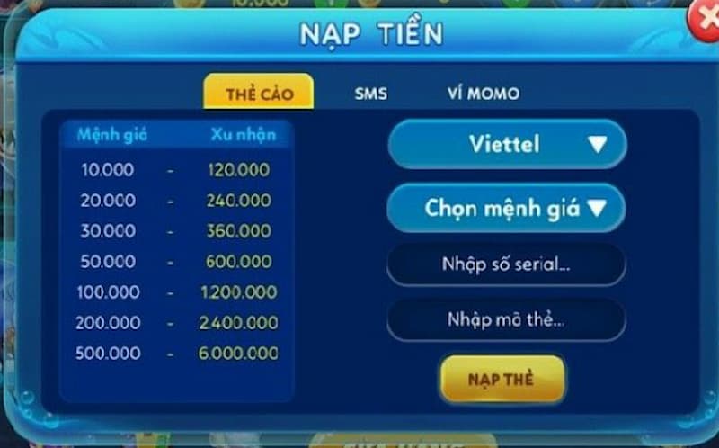 Rút nạp vô cùng nhanh chóng và đơn giản