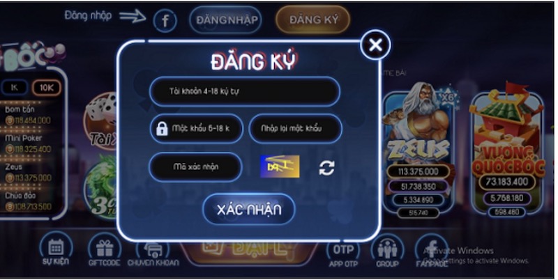 Các bước đăng ký tài khoản game Boc club