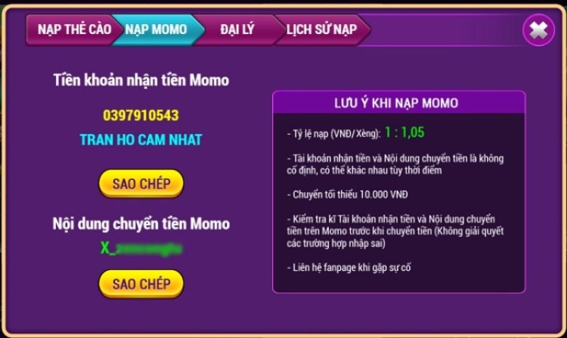 Xeng88 - Cổng game phổ biến với hàng loạt tựa game hấp dẫn 4 Thao tác nạp tiền vào Xeng88