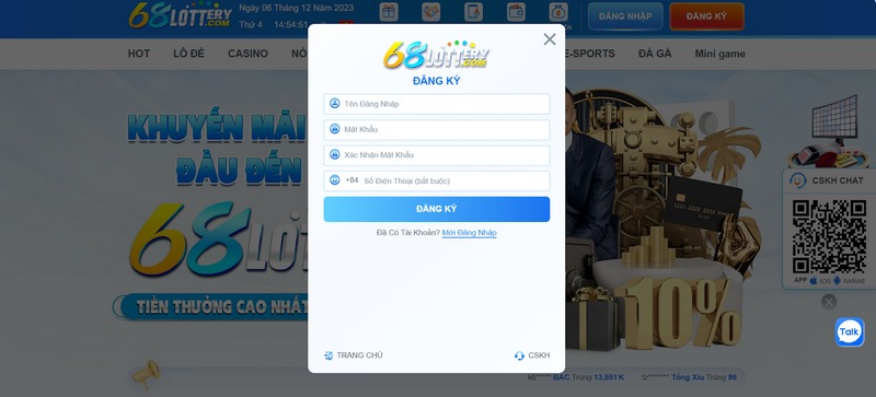 Nhà cái FB68 - Sân chơi uy tín số 1 thị trường Châu Á 3 Hướng dẫn đăng ký tài khoản nhà cái 68Lottery nhận 68k