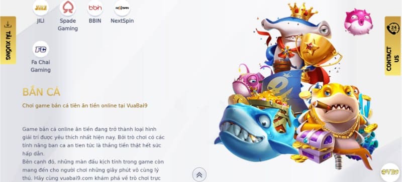 Vuabai9 - Nhà cái uy tín, kết quả công bằng, minh bạch 3 Bắn cá với thiết kế sinh động